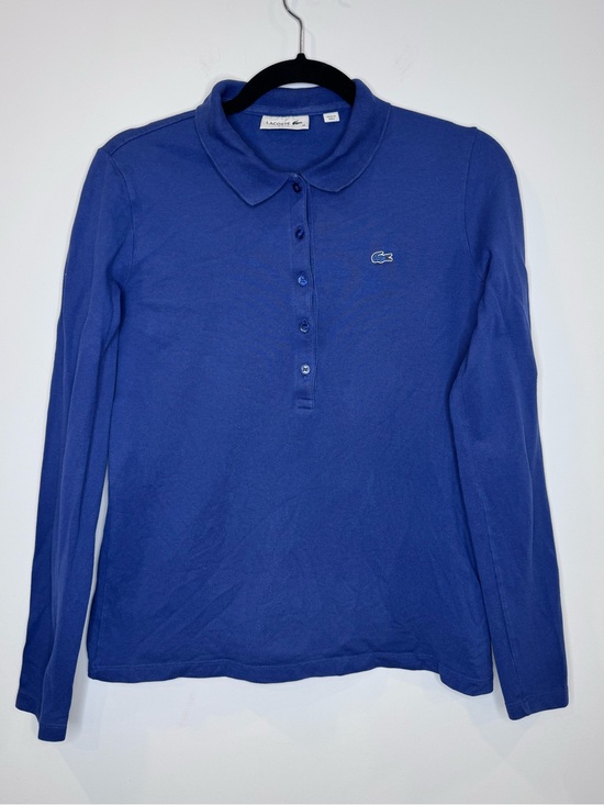 Lacoste Sweaters - Lacoste Women's Long Sleeve V-Neck Polo Sweater Blue alligator embroidered logo